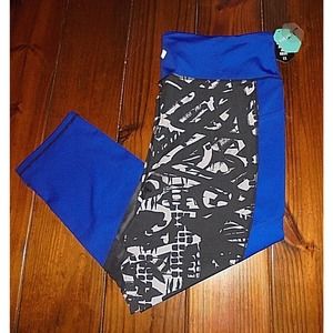 LuLaRoe Rise Fearless Cropped Workout Pants size 2X Blue/Black BNWT Plus